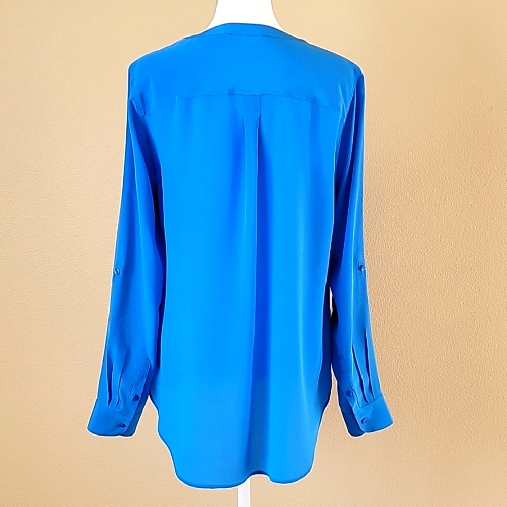 Talbots 100% Silk Blouse S Bright Blue Washable Silk Minimalist Luxe Top - Picture 11 of 17